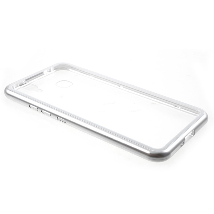 Detachable Magnetic Metal Frame + Tempered Glass Back Cell Phone Cover Case for vivo X21 - Silver / Transparent-11