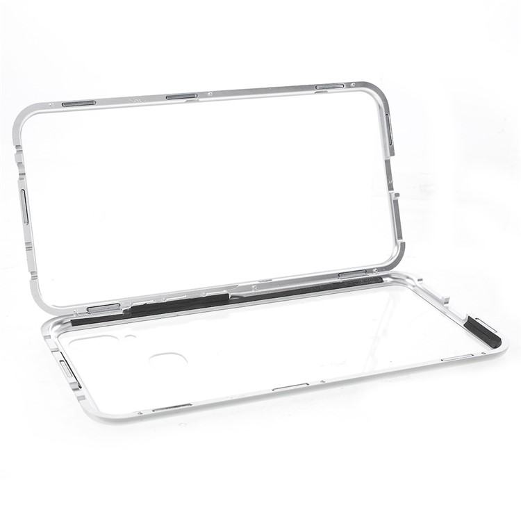 Detachable Magnetic Metal Frame + Tempered Glass Back Cell Phone Cover Case for vivo X21 - Silver / Transparent-12