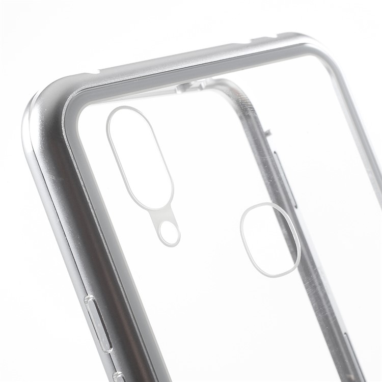 Detachable Magnetic Metal Frame + Tempered Glass Back Cell Phone Cover Case for vivo X21 - Silver / Transparent-13
