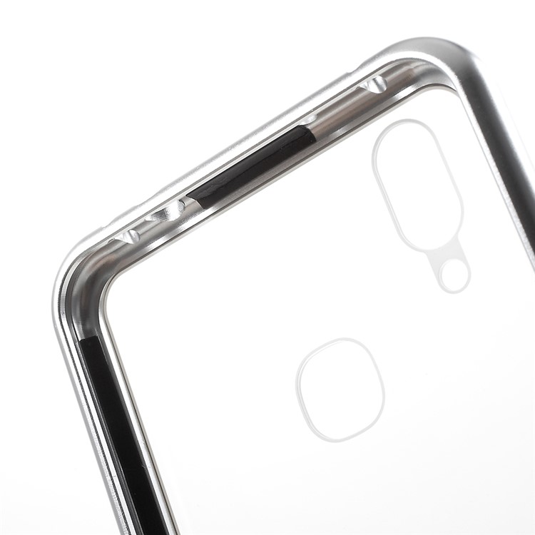 Detachable Magnetic Metal Frame + Tempered Glass Back Cell Phone Cover Case for vivo X21 - Silver / Transparent-14