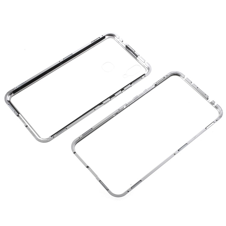 Detachable Magnetic Metal Frame + Tempered Glass Back Cell Phone Cover Case for vivo X21 - Silver / Transparent-16