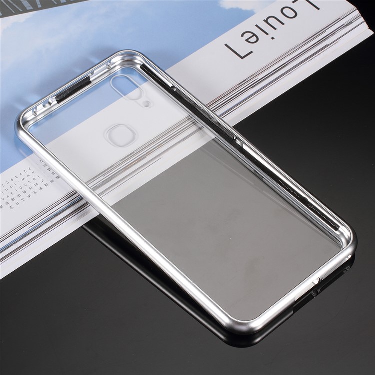 Detachable Magnetic Metal Frame + Tempered Glass Back Cell Phone Cover Case for vivo X21 - Silver / Transparent-2