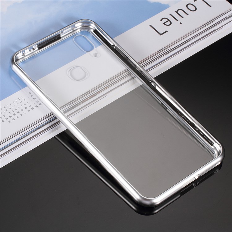 Detachable Magnetic Metal Frame + Tempered Glass Back Cell Phone Cover Case for vivo X21 - Silver / Transparent-3