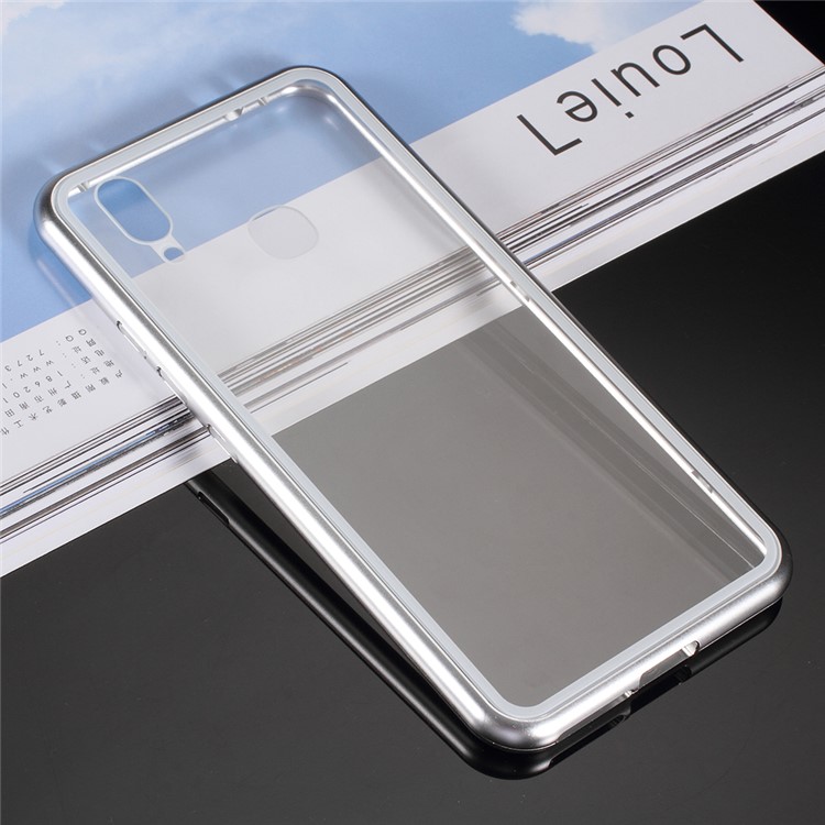 Detachable Magnetic Metal Frame + Tempered Glass Back Cell Phone Cover Case for vivo X21 - Silver / Transparent-4