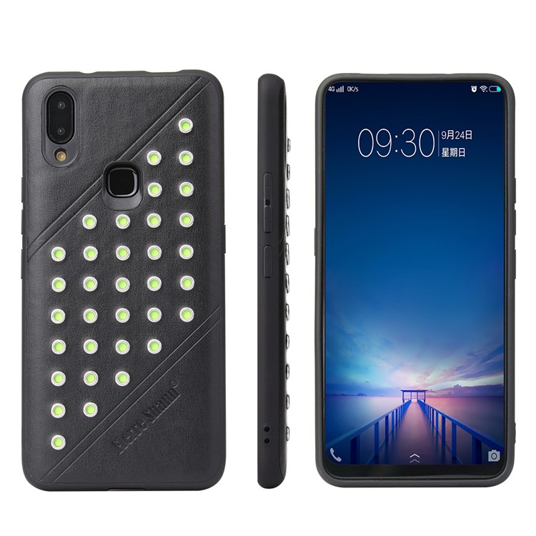 FIERRE SHANN for vivo NEX A Crazy Horse Texture Rivet PU Leather Coated TPU Case - Black-1