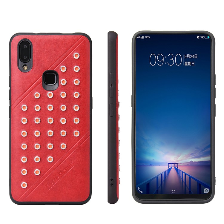 FIERRE SHANN for vivo NEX A Crazy Horse Texture Rivet PU Leather Coated TPU Phone Cover - Red-1