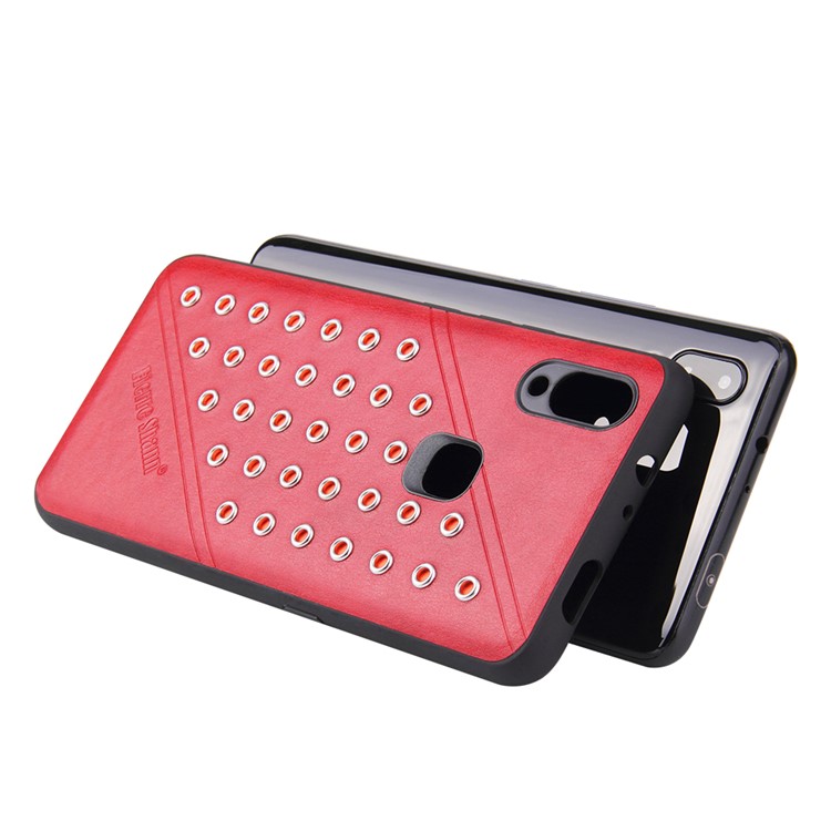 FIERRE SHANN for vivo NEX A Crazy Horse Texture Rivet PU Leather Coated TPU Phone Cover - Red-2