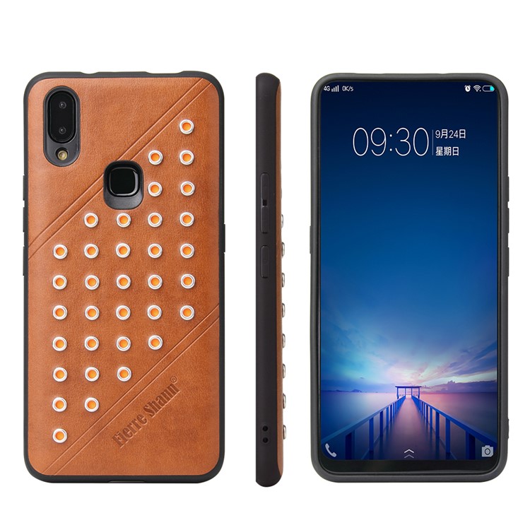 FIERRE SHANN for vivo NEX A Crazy Horse Texture Rivet PU Leather Coated TPU Mobile Shell Case - Brown-1