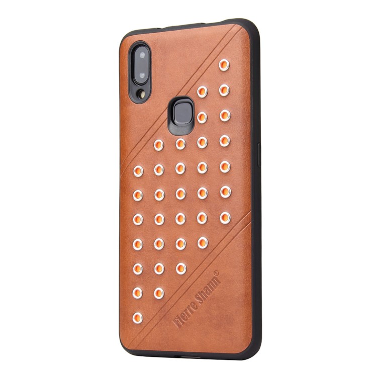 FIERRE SHANN for vivo NEX A Crazy Horse Texture Rivet PU Leather Coated TPU Mobile Shell Case - Brown-3