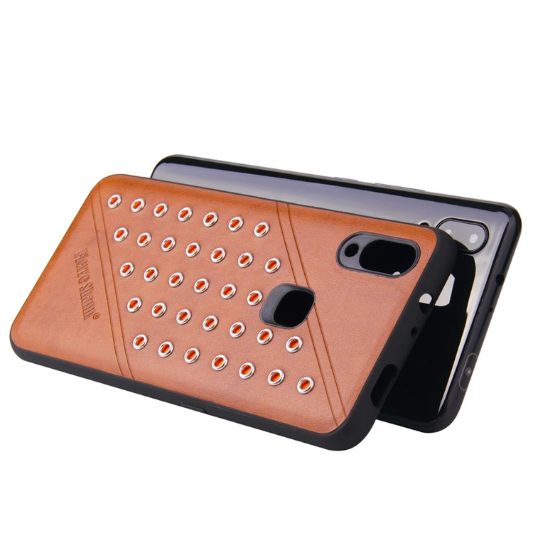 FIERRE SHANN for vivo NEX A Crazy Horse Texture Rivet PU Leather Coated TPU Mobile Shell Case - Brown-4