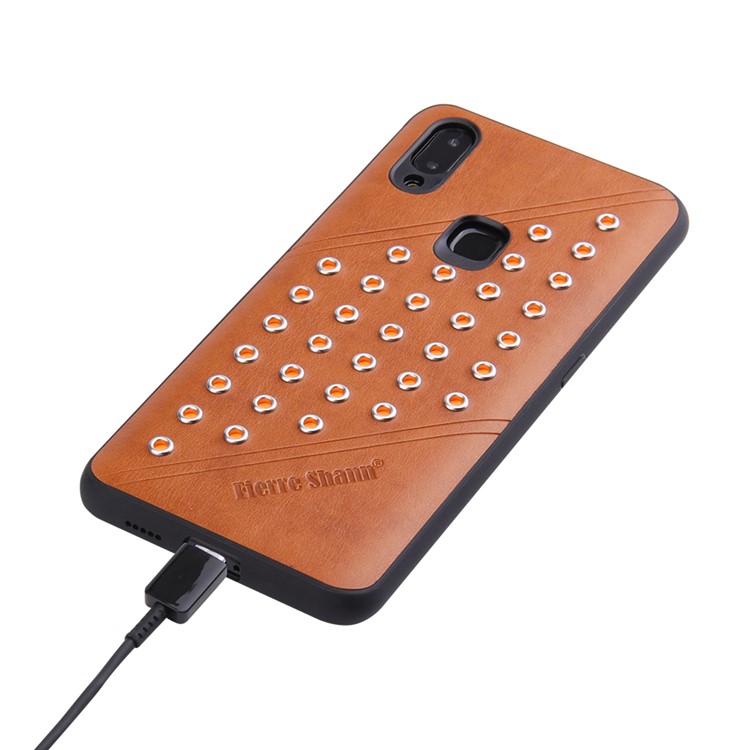 FIERRE SHANN for vivo NEX A Crazy Horse Texture Rivet PU Leather Coated TPU Mobile Shell Case - Brown-5