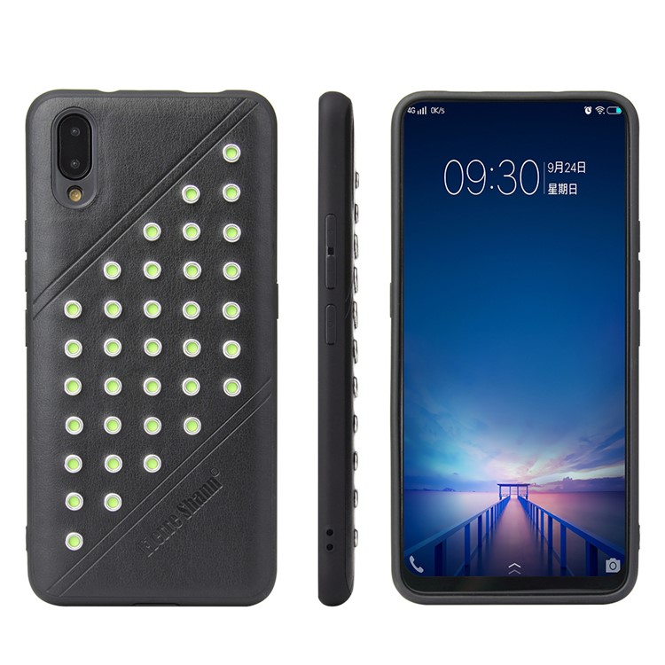 FIERRE SHANN Crazy Horse Texture Rivet PU Leather Coated TPU Case for vivo NEX S - Black-1