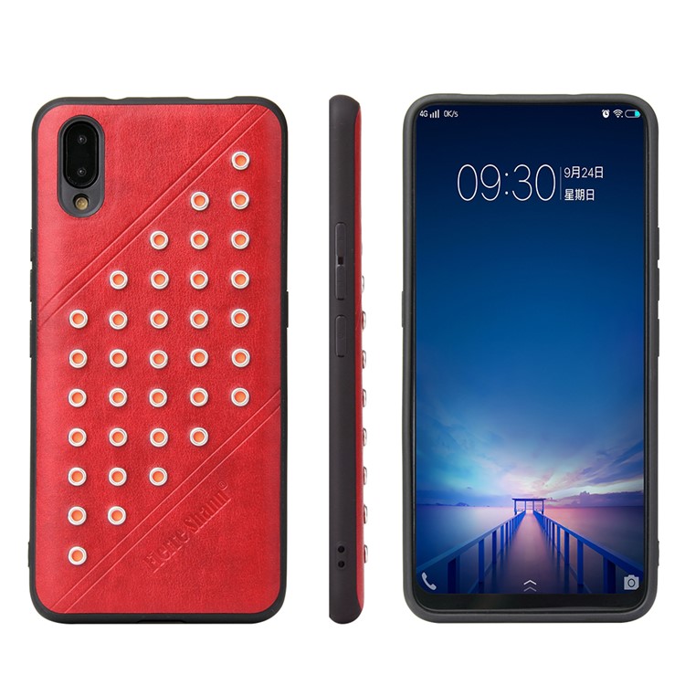 FIERRE SHANN Crazy Horse Texture Rivet PU Leather Coated TPU Cover for vivo NEX S - Red-1