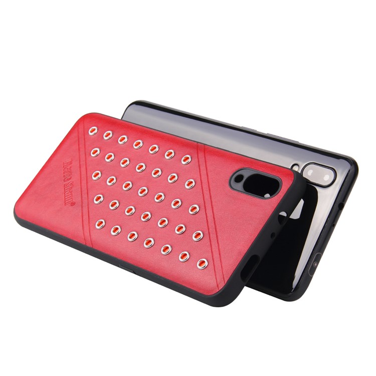 FIERRE SHANN Crazy Horse Texture Rivet PU Leather Coated TPU Cover for vivo NEX S - Red-2