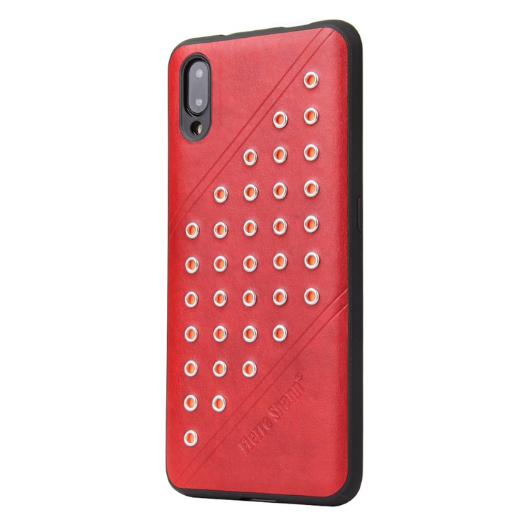 FIERRE SHANN Crazy Horse Texture Rivet PU Leather Coated TPU Cover for vivo NEX S - Red-3