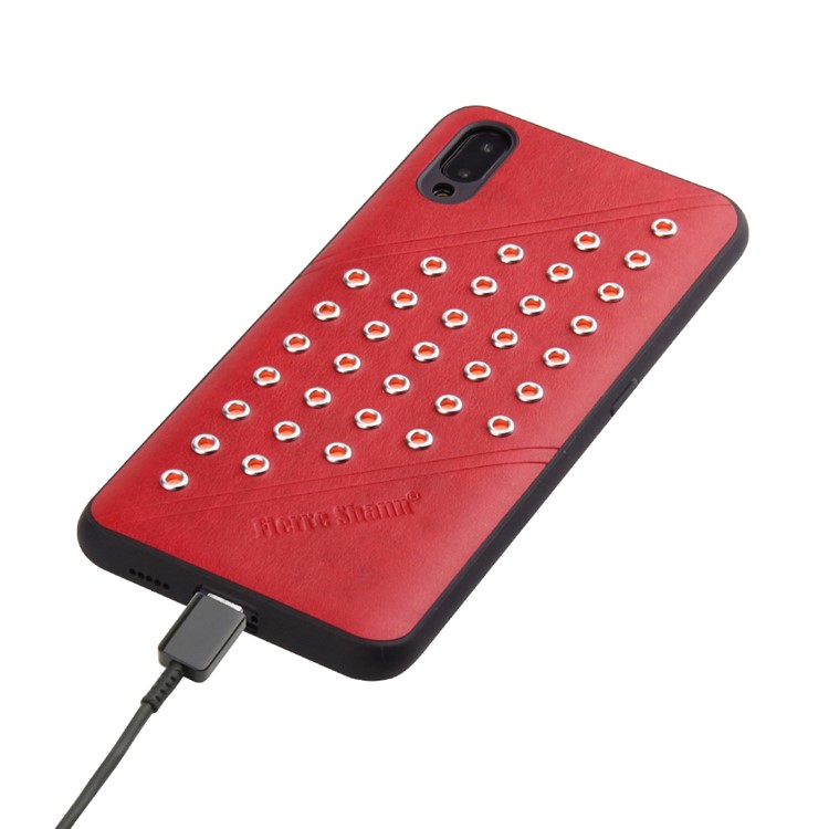 FIERRE SHANN Crazy Horse Texture Rivet PU Leather Coated TPU Cover for vivo NEX S - Red-4