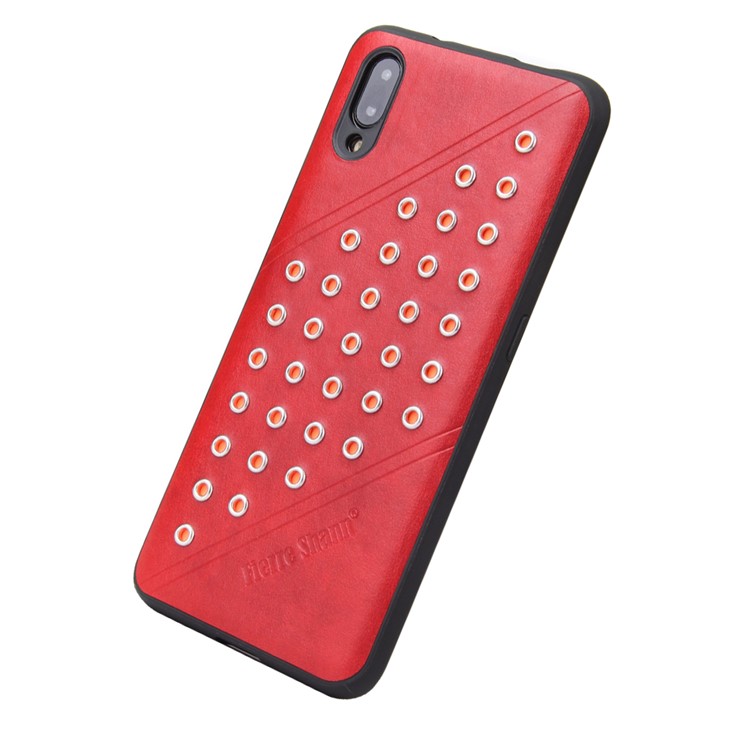FIERRE SHANN Crazy Horse Texture Rivet PU Leather Coated TPU Cover for vivo NEX S - Red-5