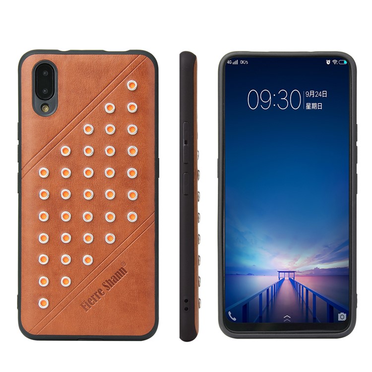 FIERRE SHANN Crazy Horse Texture Rivet PU Leather Coated TPU Shell for vivo NEX S - Brown-1