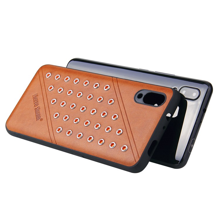 FIERRE SHANN Crazy Horse Texture Rivet PU Leather Coated TPU Shell for vivo NEX S - Brown-2