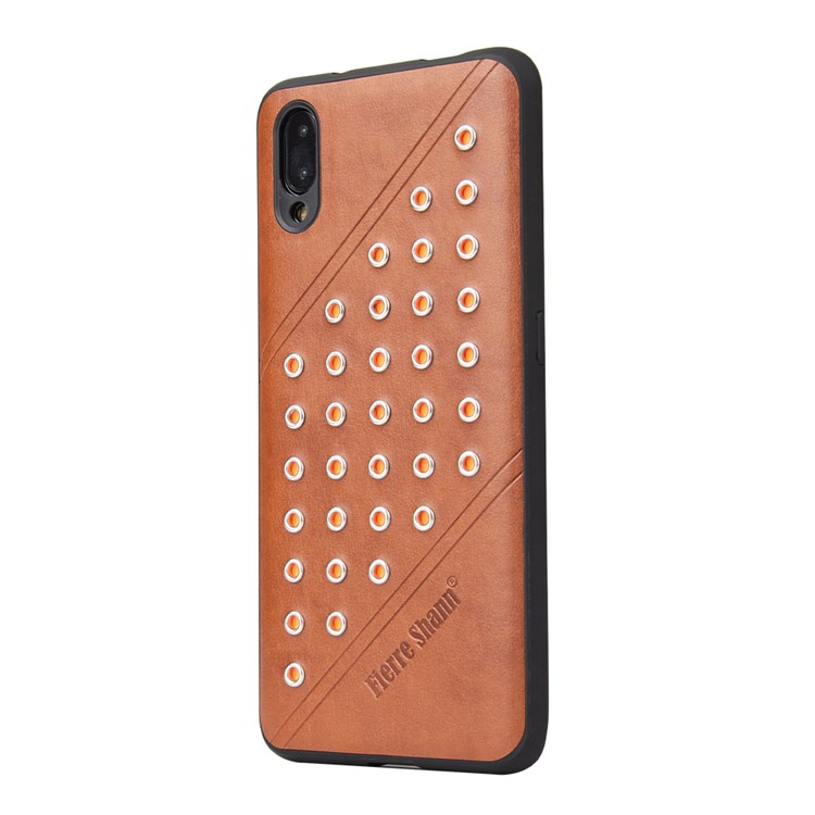 FIERRE SHANN Crazy Horse Texture Rivet PU Leather Coated TPU Shell for vivo NEX S - Brown-3
