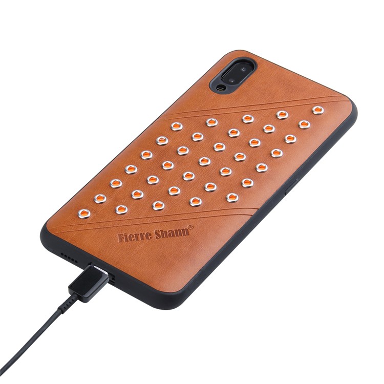 FIERRE SHANN Crazy Horse Texture Rivet PU Leather Coated TPU Shell for vivo NEX S - Brown-4