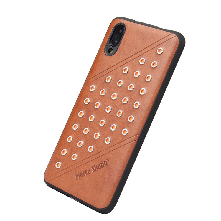 FIERRE SHANN Crazy Horse Texture Rivet PU Leather Coated TPU Shell for vivo NEX S - Brown-5