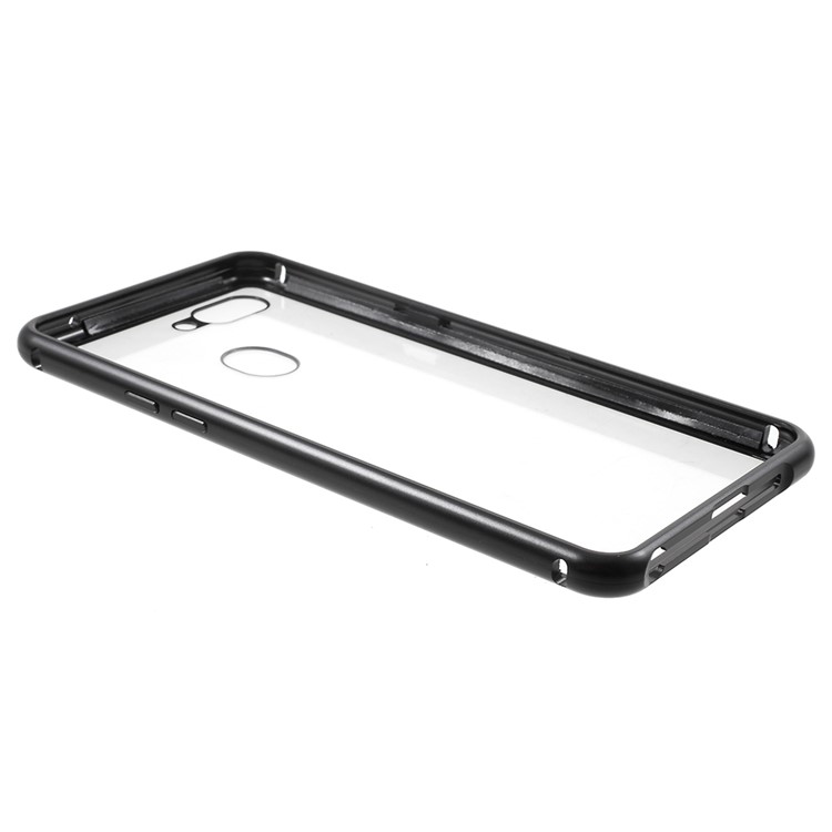 Detachable Magnetic Metal Frame + Tempered Glass Back Phone Case Cover for Oppo R15 - Black / Transparent-10