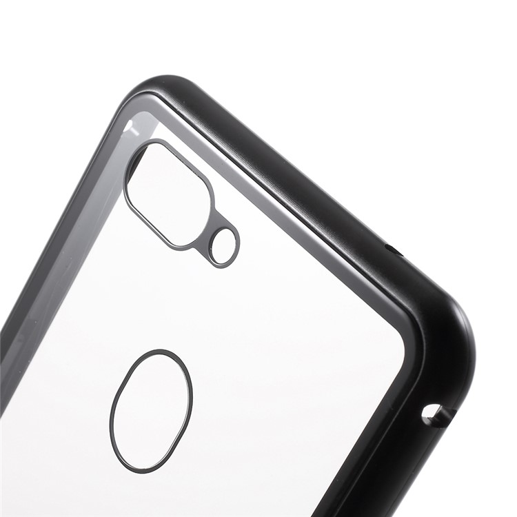 Detachable Magnetic Metal Frame + Tempered Glass Back Phone Case Cover for Oppo R15 - Black / Transparent-12