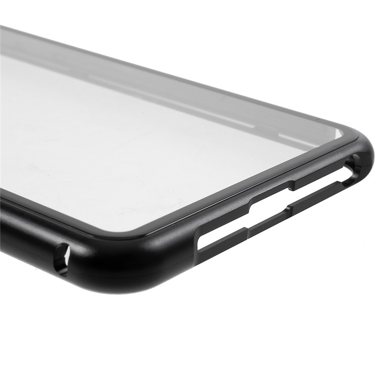 Detachable Magnetic Metal Frame + Tempered Glass Back Phone Case Cover for Oppo R15 - Black / Transparent-13