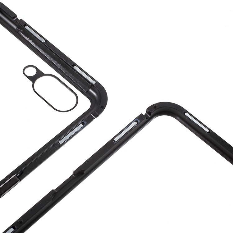 Detachable Magnetic Metal Frame + Tempered Glass Back Phone Case Cover for Oppo R15 - Black / Transparent-16