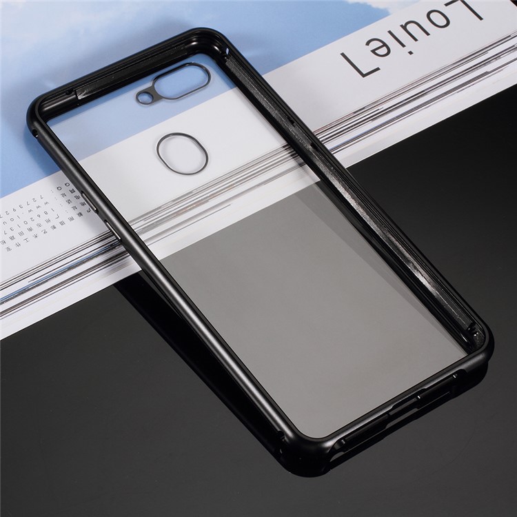 Detachable Magnetic Metal Frame + Tempered Glass Back Phone Case Cover for Oppo R15 - Black / Transparent-3