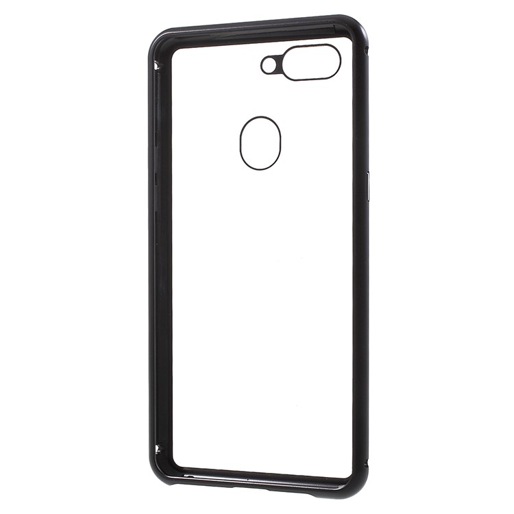 Detachable Magnetic Metal Frame + Tempered Glass Back Phone Case Cover for Oppo R15 - Black / Transparent-6