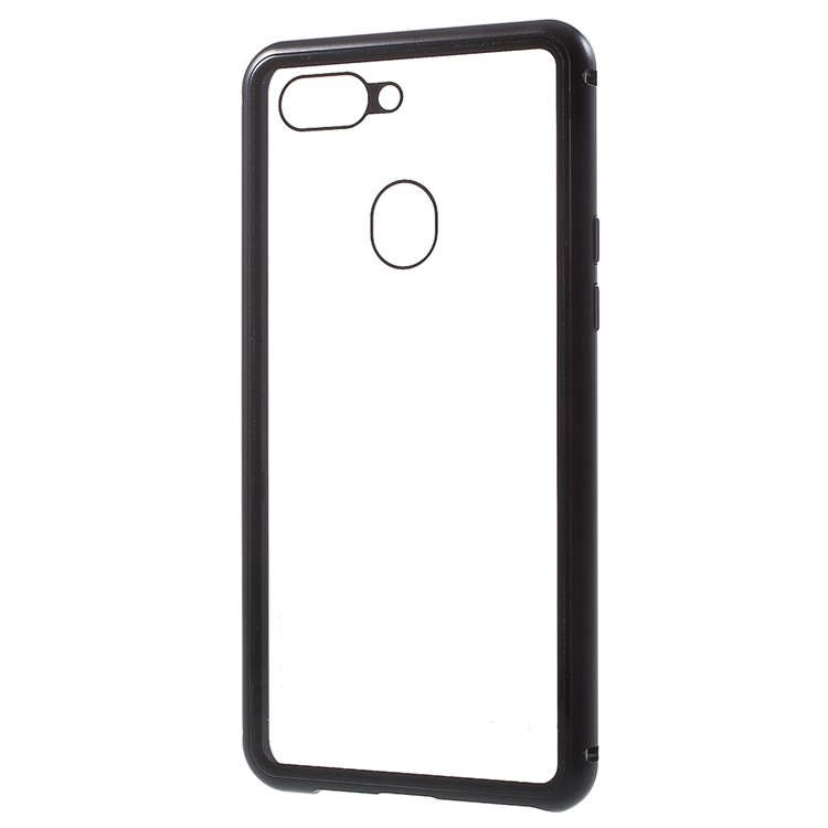 Detachable Magnetic Metal Frame + Tempered Glass Back Phone Case Cover for Oppo R15 - Black / Transparent-7