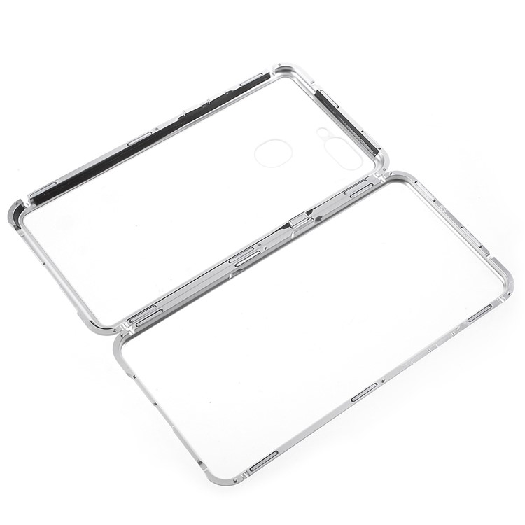 Detachable Magnetic Metal Frame + Tempered Glass Back Mobile Phone Shell for Oppo R15 - Silver / Transparent-12