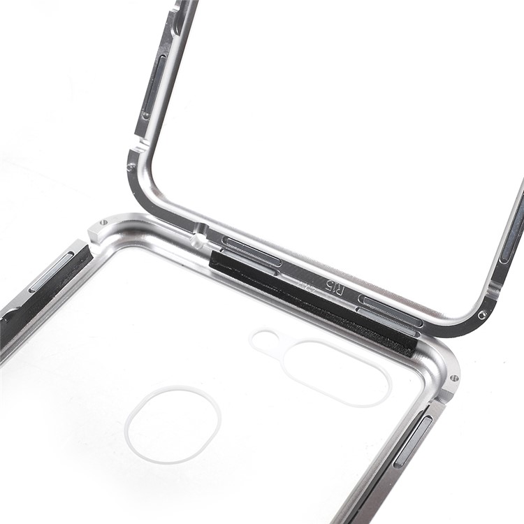 Detachable Magnetic Metal Frame + Tempered Glass Back Mobile Phone Shell for Oppo R15 - Silver / Transparent-13