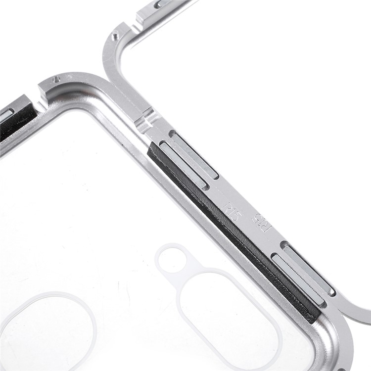 Detachable Magnetic Metal Frame + Tempered Glass Back Mobile Phone Shell for Oppo R15 - Silver / Transparent-15