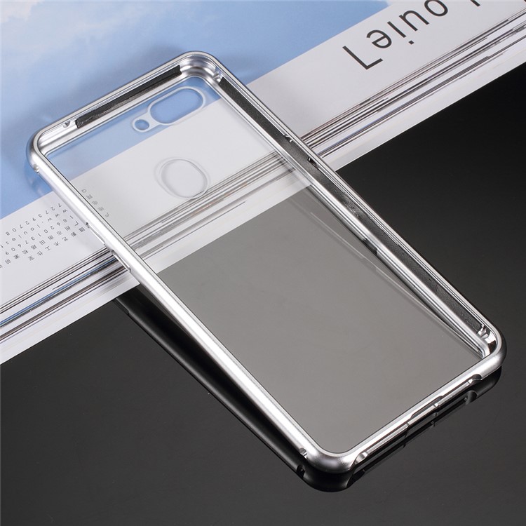 Detachable Magnetic Metal Frame + Tempered Glass Back Mobile Phone Shell for Oppo R15 - Silver / Transparent-2