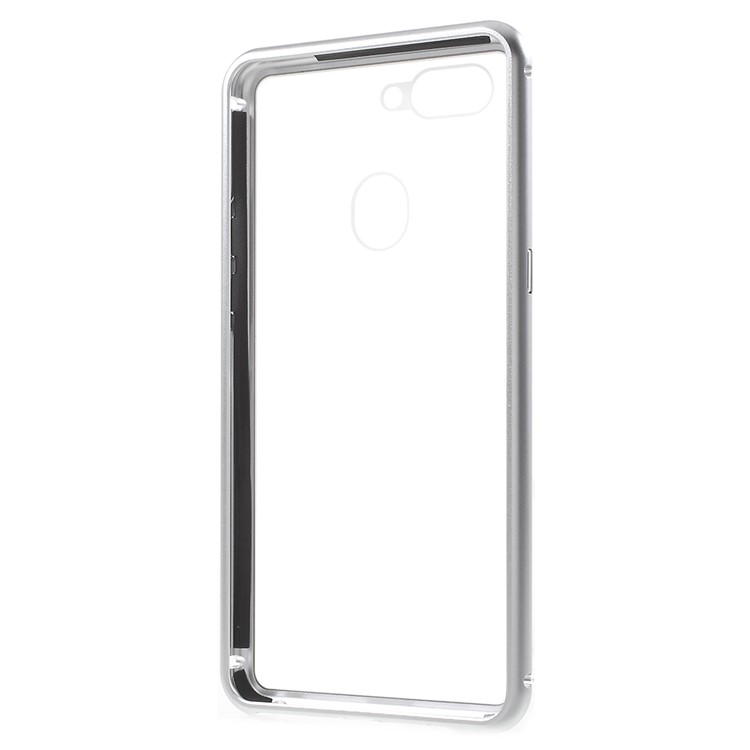 Detachable Magnetic Metal Frame + Tempered Glass Back Mobile Phone Shell for Oppo R15 - Silver / Transparent-6