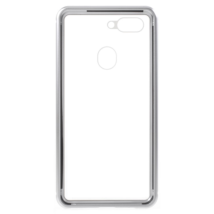 Detachable Magnetic Metal Frame + Tempered Glass Back Mobile Phone Shell for Oppo R15 - Silver / Transparent-7
