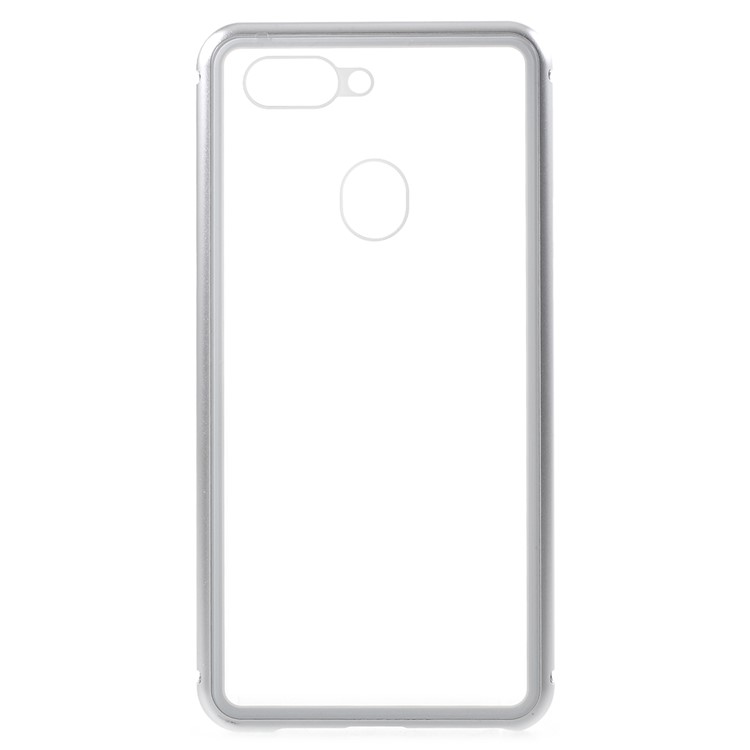 Detachable Magnetic Metal Frame + Tempered Glass Back Mobile Phone Shell for Oppo R15 - Silver / Transparent-8