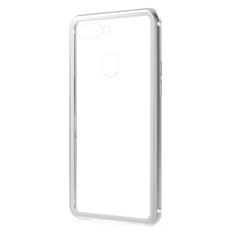 Detachable Magnetic Metal Frame + Tempered Glass Back Mobile Phone Shell for Oppo R15 - Silver / Transparent-9