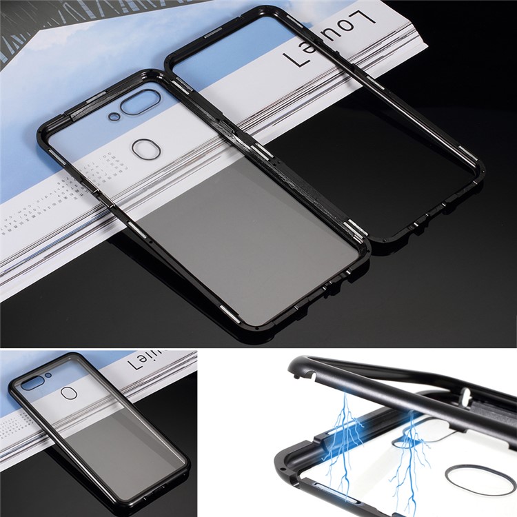 Detachable Magnetic Metal Frame + Tempered Glass Back Cell Phone Case for Oppo R15 Dream Mirror Edition - Black-1