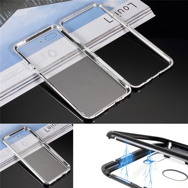 Detachable Magnetic Metal Frame + Tempered Glass Back Mobile Phone Cover for Oppo R15 Dream Mirror Edition - Silver-1