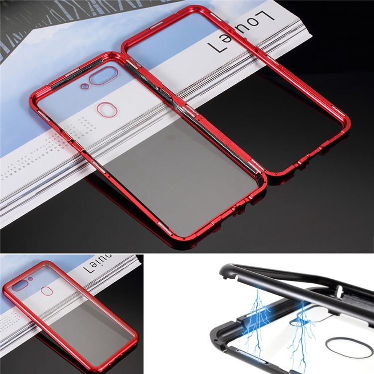 Detachable Magnetic Metal Frame + Tempered Glass Back Cell Phone Shell for Oppo R15 Pro - Red-1