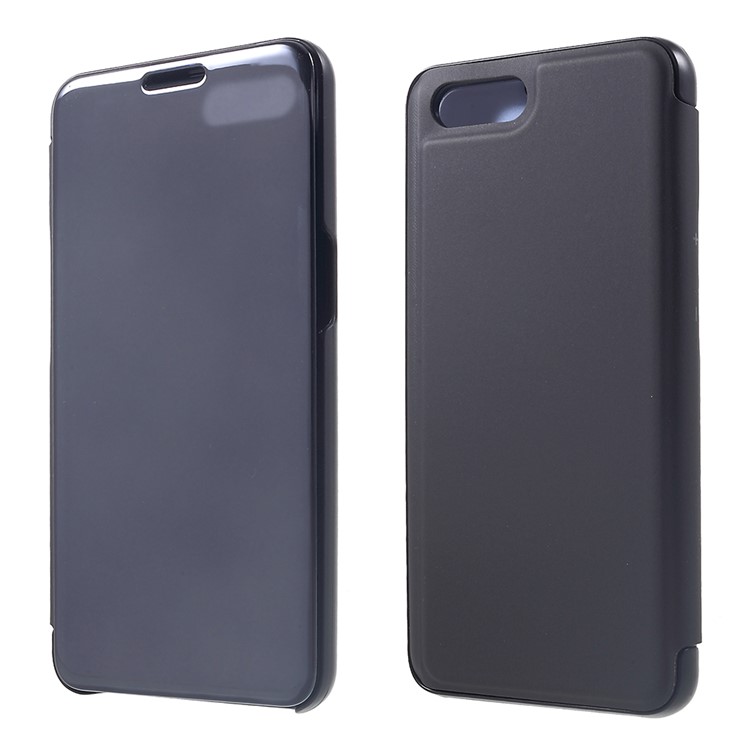 View Window Plated Mirror Surface Leather Stand Cover Shell for OPPO A5 - Black-1