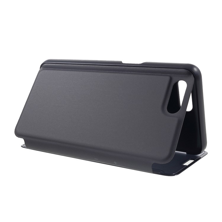 View Window Plated Mirror Surface Leather Stand Cover Shell for OPPO A5 - Black-4