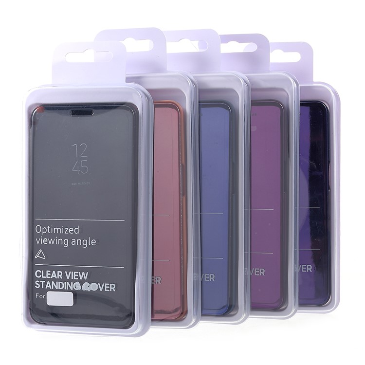 View Window Plated Mirror Surface Leather Stand Cover Shell for OPPO A5 - Black-6