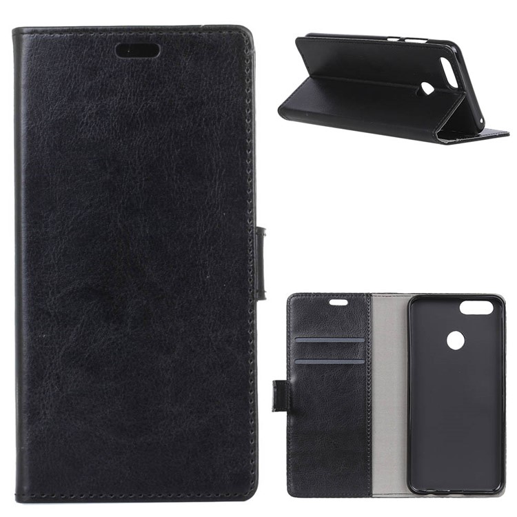 Crazy Horse Texture Wallet Stand PU Leather Flip Case for Oppo Realme 2 - Black-1