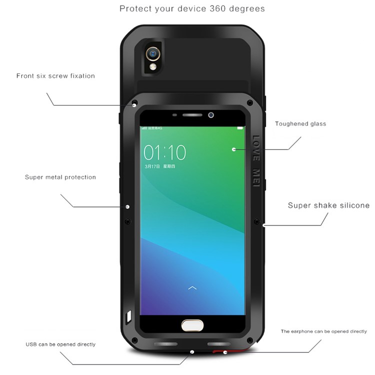 LOVE MEI for Oppo R9 Plus Powerful Case Shockproof Drop-proof Dirtproof Cover - Black-10