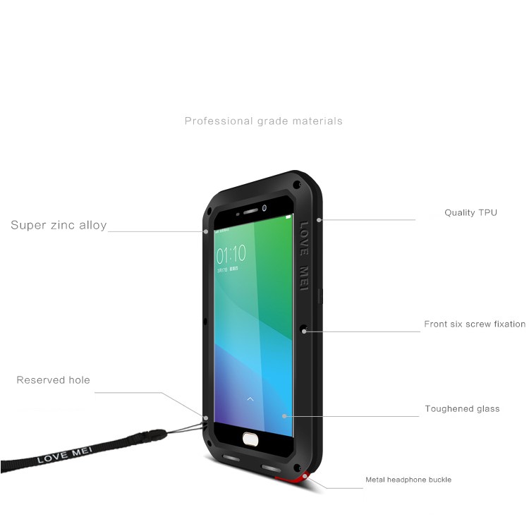 LOVE MEI for Oppo R9 Plus Powerful Case Shockproof Drop-proof Dirtproof Cover - Black-3